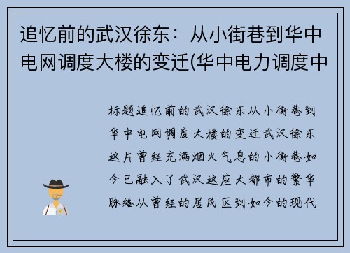 追忆前的武汉徐东：从小街巷到华中电网调度大楼的变迁(华中电力调度中心)